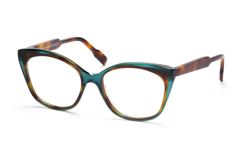 Res/Rei Hella Green / Brown Havana eyeglasses, front view