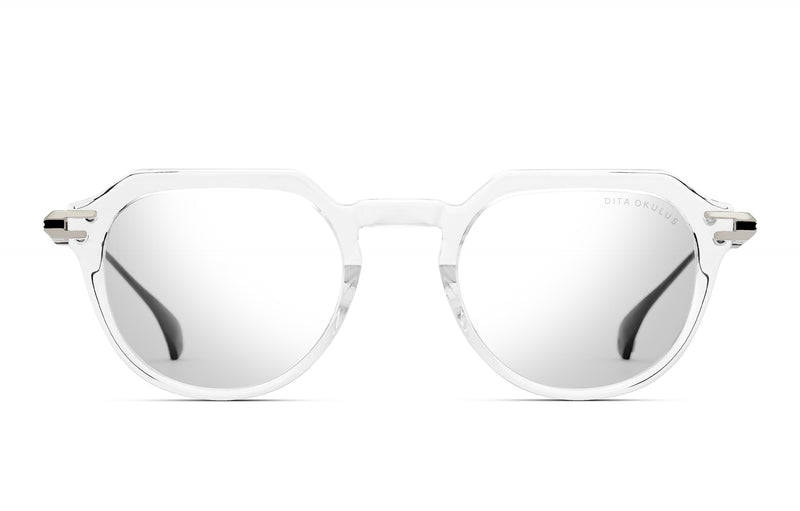 DITA Okulus Crystal Clear / Shiny Silver / Black Iron eyeglasses, front view