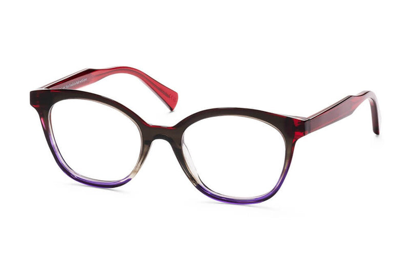 Res/Rei Lily Red-Purple / Blue-Brown Havana eyeglasses, front view