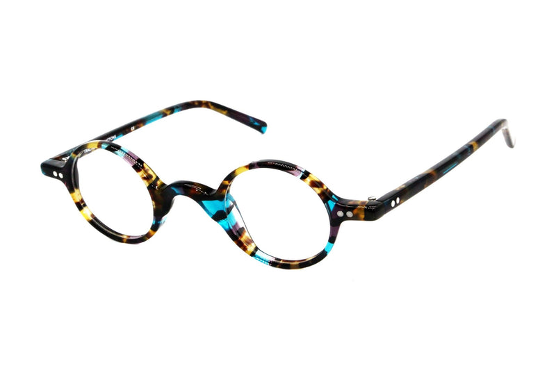 Traction Productions Corbusier Blue Tortoise eyeglasses, front view