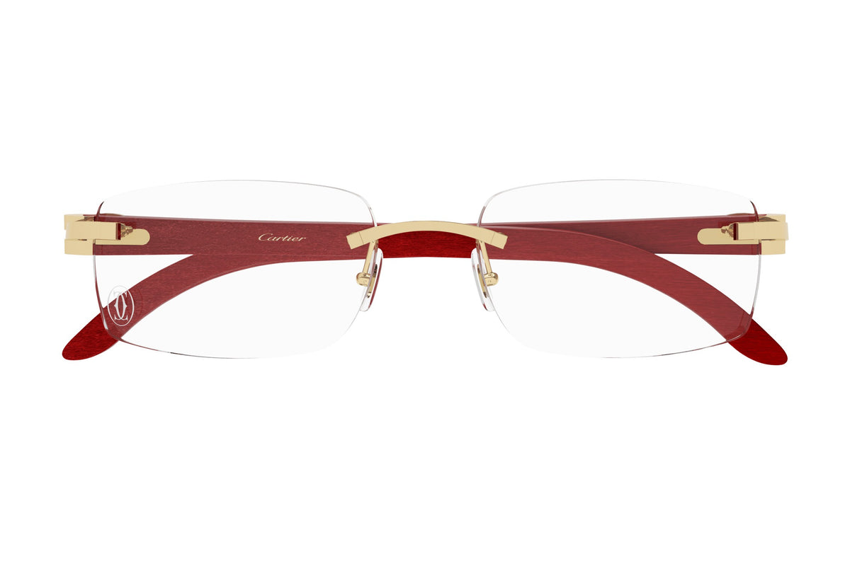 Cartier CT0052O Gold / Red Wood eyeglasses, front view