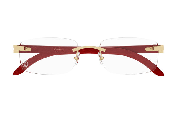 Cartier CT0052O Gold / Red Wood eyeglasses, front view