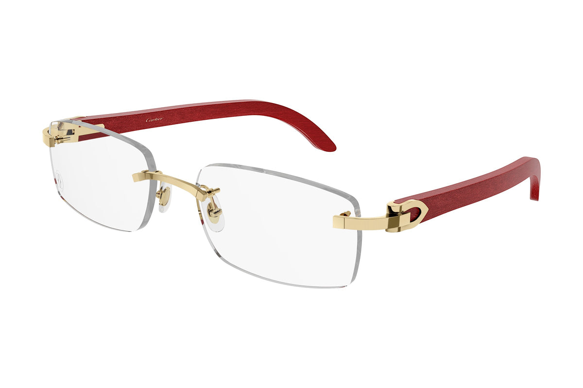 Cartier CT0052O Gold / Red Wood eyeglasses, angled view