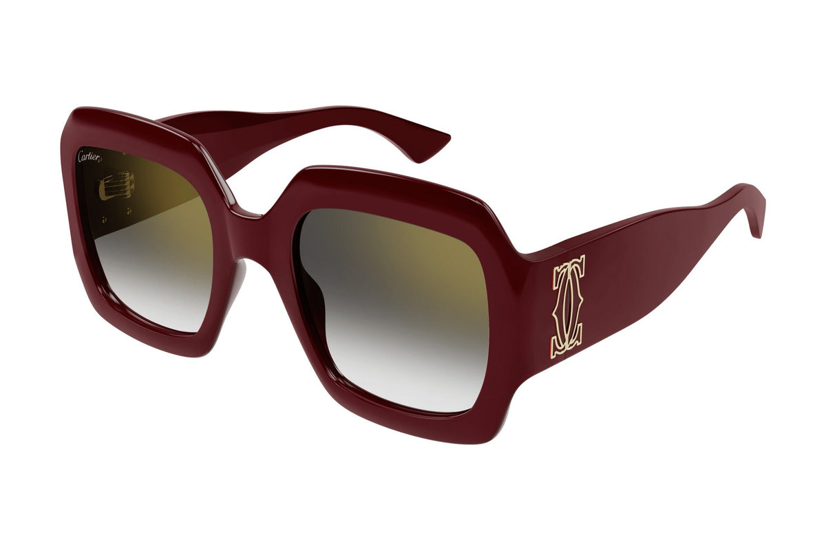 Cartier CT0434S Burgundy / Grey sunglasses, angled view