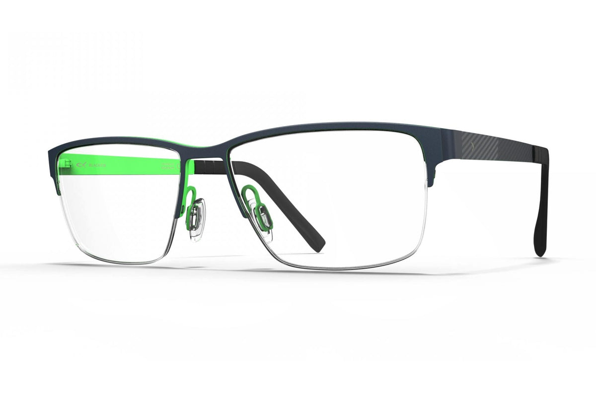 Blackfin Edgartown Storm Navy Blue / Electric Green eyeglasses, angled view