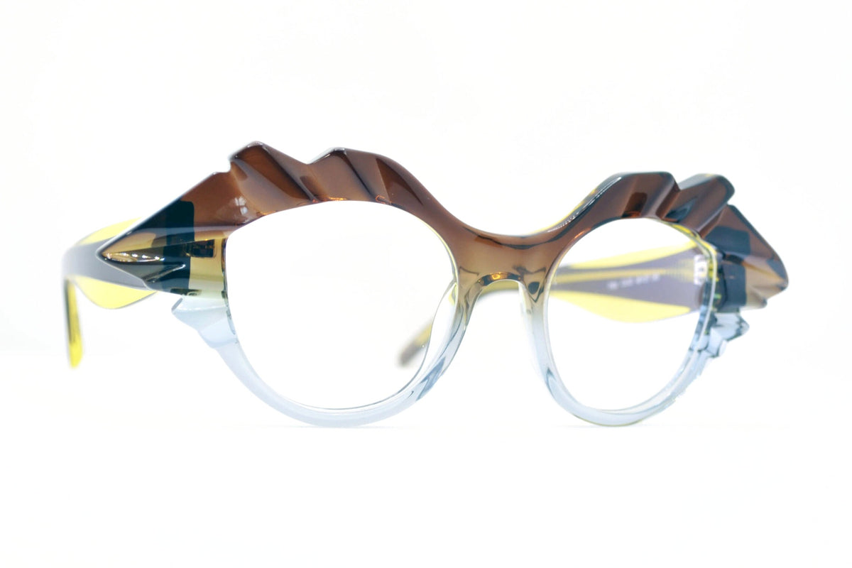 Oscar Mamooi Joga Brown / Yellow / Clear eyeglasses, angled view