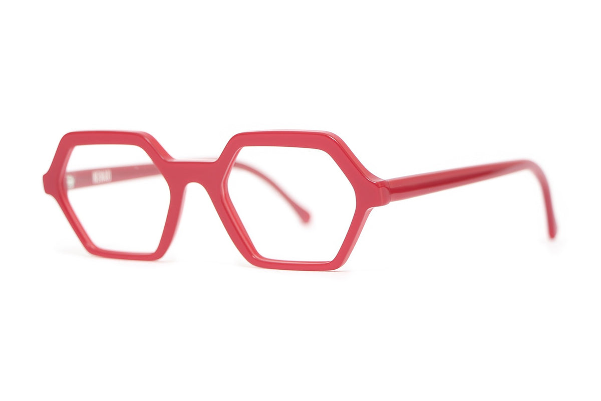 Henau Glenn Coral Red eyeglasses, angled view
