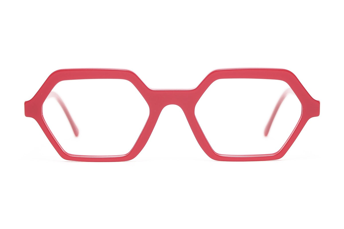 Henau Glenn Coral Red eyeglasses, front view