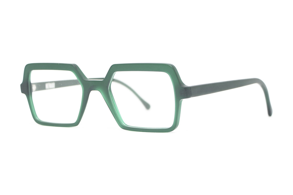 Henau Gluck Matte Green eyeglasses, angled view