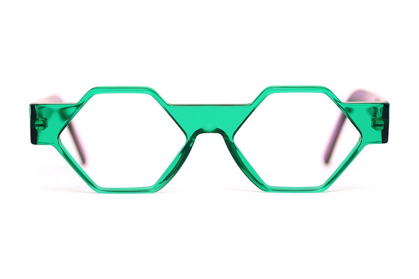 Henau Hexagono Green Crystal eyeglasses, front view