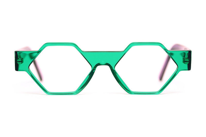 Henau Hexagono Green Crystal eyeglasses, front view