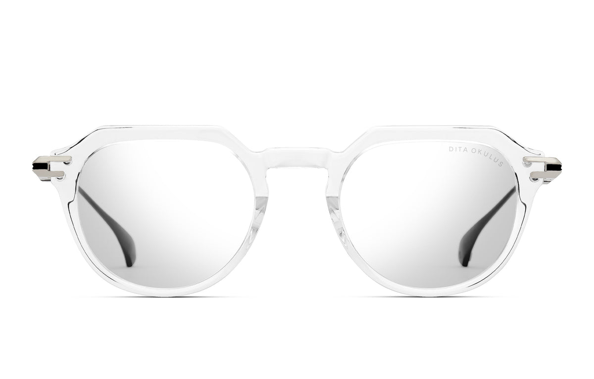 DITA Okulus Crystal Clear / Shiny Silver / Black Iron eyeglasses, front view