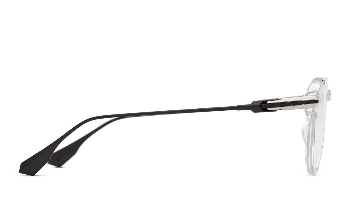 DITA Okulus Crystal Clear / Shiny Silver / Black Iron eyeglasses, side view