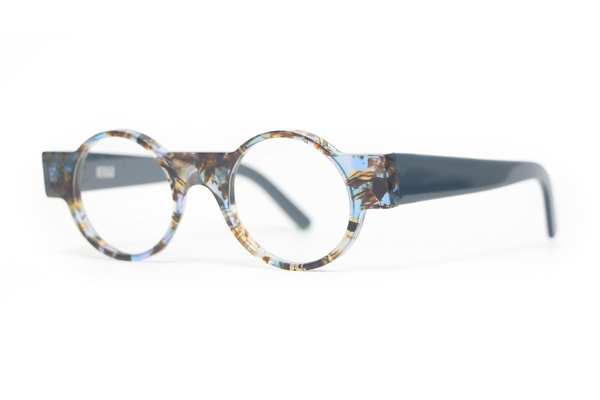 Henau Odorono Blue Marble eyeglasses, angled view