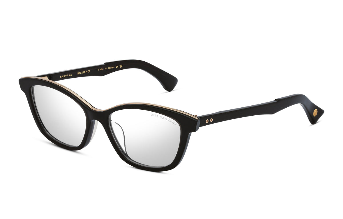 DITA Sahvana Black Glass / White Gold eyeglasses, angled view