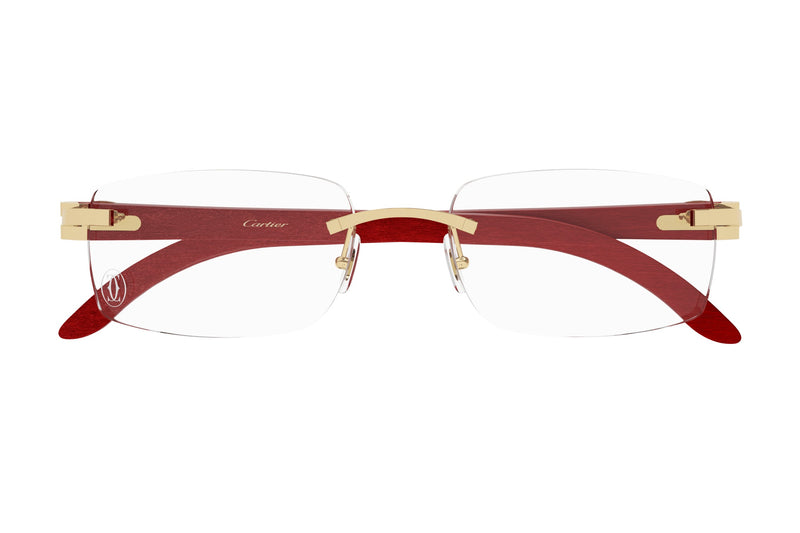 Cartier CT0052O Gold / Red Wood eyeglasses, front view
